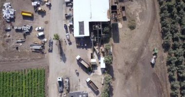 Yerel bir basın fabrikasında zeytinyağı üretimi sürecinin en üst görünümü.