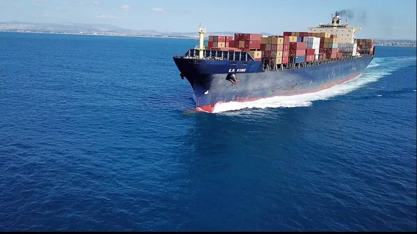 Haifa, Israel - October 1, 2020: ULCV fully loaded with freight Container. Ultra-large container vessel. — Stock Photo, Image