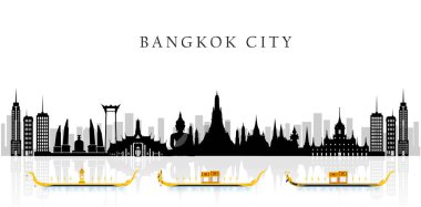 Siluet Tayland 'da Bangkok' a, Landmark 'lara ve seyahat yerlerine. Vektör illüstrasyonu