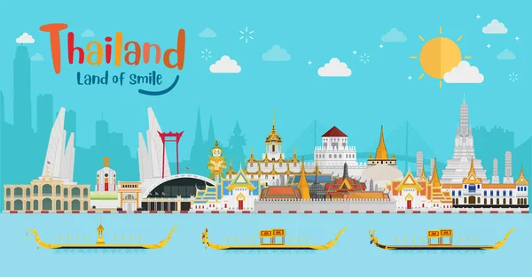 Tayland seyahat konsepti. Tayland 'daki Altın Saray Düz Stil.