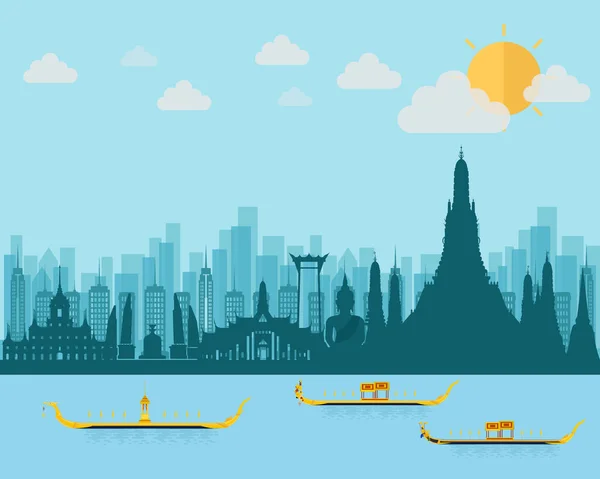 Tayland 'da Bangkok' a Siluet ve Landmark ve seyahat yeri vektör illüstrasyonu