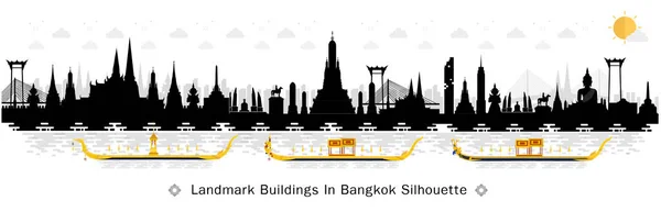 Siluet Tayland 'da Bangkok' a, Landmark 'lara ve seyahat yerlerine. Vektör illüstrasyonu