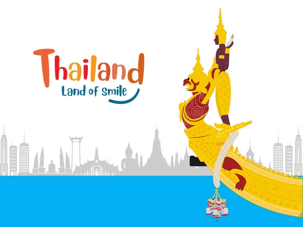Bangkok 'ta ve Tayland' da kutlayın. Çekicilikle, dönüm noktasıyla. vektör illüstrasyonu