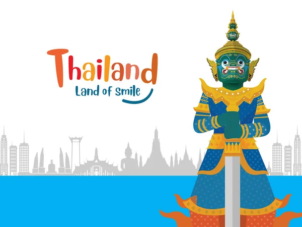 Tayland ve Landmarks 'taki Muhafız Devi, vektör illüstrasyonu