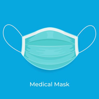 Tıbbi yeşil yüz maskesi ya da mavi şablondaki cerrahi yüz maskesi