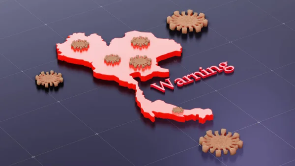Tayland, Tayland 'da Coronavirus (COVID-19) uyarı bölgesi, Tayland' da Coronavirus salgınının yayılmasını engellemek için kapatma işlemini başlatır. 3d hazırlayıcı.