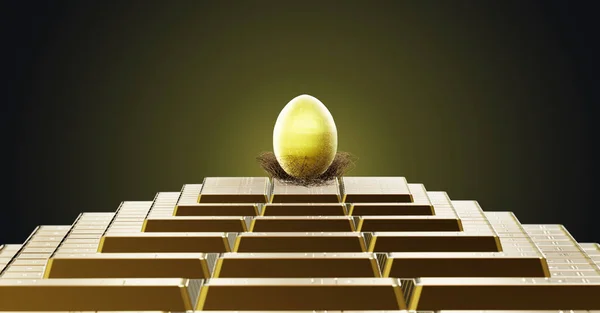 Siyah arka planda altın paskalya yumurtası, altın borsa sermaye konsepti,... kuytu bir zeminde altın yumurtayla lüks finansman. 3d hazırlayıcı.  