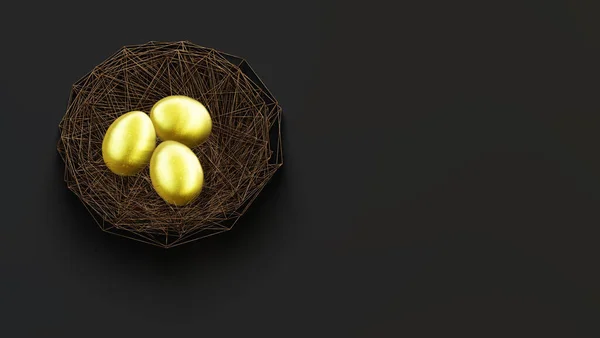 Golden Easter Egg Black Background Gold Stock Market Capital Concept — Stock Photo, Image