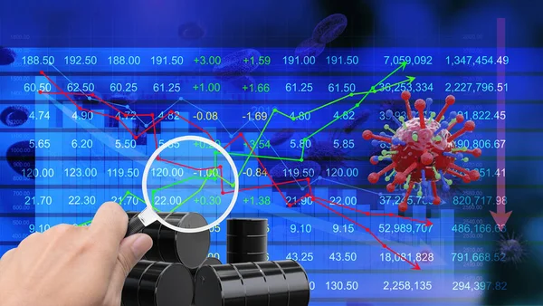Coronavirüs korkularındaki borsa, Coronavirüs 2019-nCov 'daki ekonomik düşüş, salgın virüsü, borsa krizi kırmızı fiyat okunun düşüşü. 3d oluşturma.