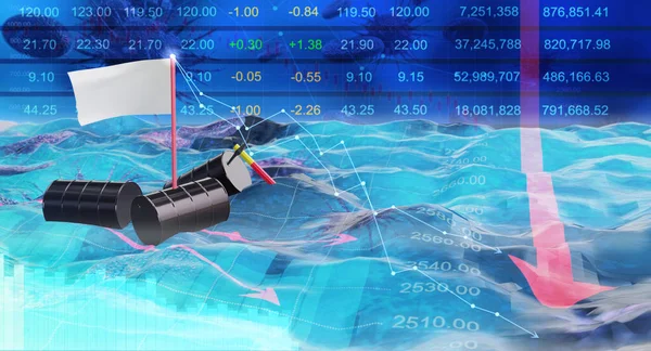 Petrol borsasında virüs, koronavirüs salgını ekonomik kriz, borsa düşüşü, borsa krizi, kırmızı fiyat oku düşüşü. 3d oluşturma. 