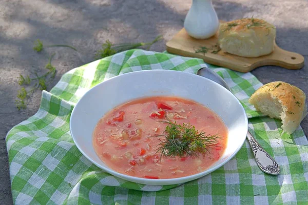 Zuid Borsch Zonder Biet Hete Soep Met Tomaten Kool Zoete — Stockfoto