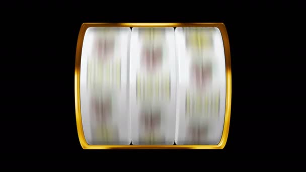 赌场老虎机与胜利组合的美元标志 赌博中的头彩 美元和金块在黑色背景下获胜后四处飞舞 — 图库视频影像