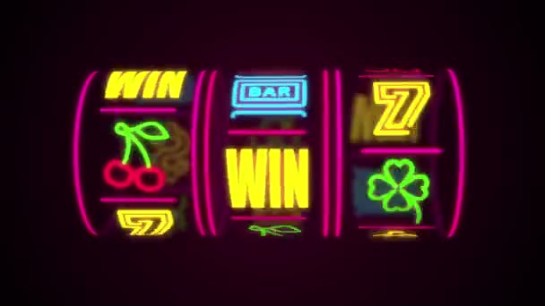 Neon Kasino Hrací Automat Točení Peníze Létání Výhře Kombinace — Stock video