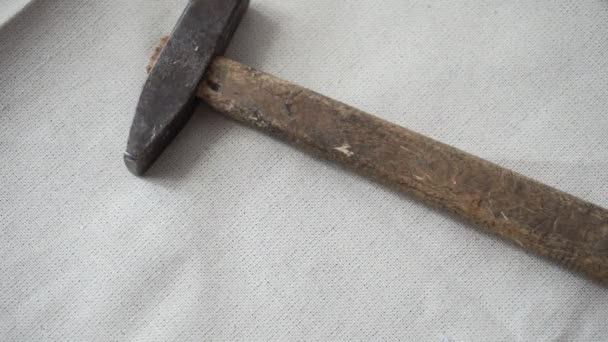 Set Old Rusty Tools Repair Table Hammer Screwdriver Pliers — Stock Video