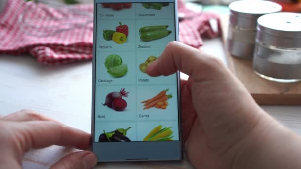 Aliments Commander Ligne Avec Smartphone Épicerie Achats Ligne Recherche Légumes — Video