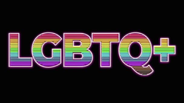 Lgbtq 在黑色背景上以彩虹色书写的霓虹灯字母 循环动画 — 图库视频影像