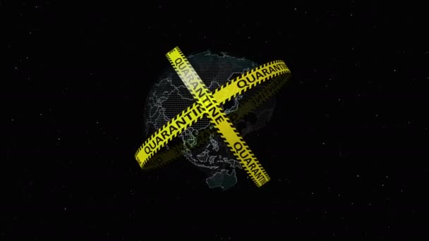 Mapa Digital Com Linha Amarela Quarentena Todo Mundo Conceito Mundial — Vídeo de Stock
