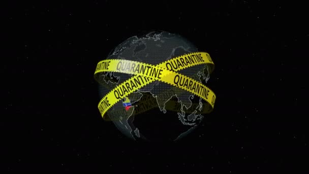 コロンビア地図とそれにフラグを世界中の隔離された黄色の線とデジタルマップ 世界コロナウイルスの流行の戦いの概念 — ストック動画