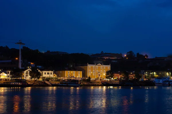 Nad Brzegiem Rzeki Douro Nocy Dzielnica Ribeira Miasto Porto Zachodzie — Zdjęcie stockowe