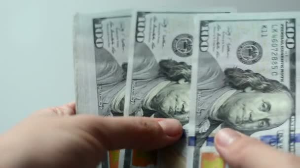 Personne Compte Entre Les Mains Des Billets 100 Dollars Fond — Video