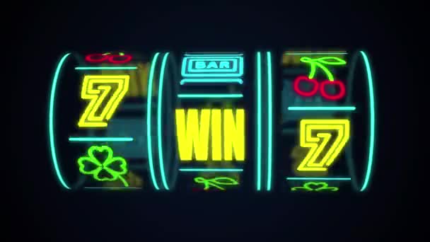 Neon Casino Slot Machine Spinning Money Flying Win Combination Dollar — Stock Video