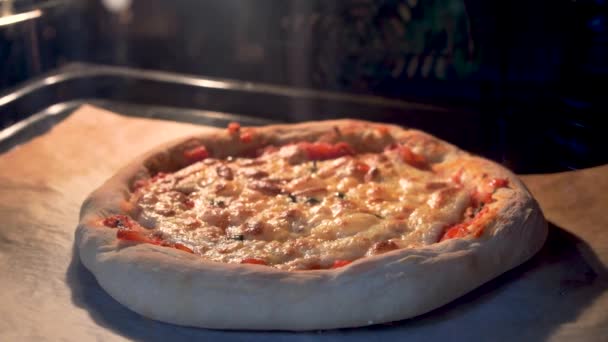 Göra Pizza Hemma Baka Napolitan Pizza Margherita Den Elektriska Ugnen — Stockvideo