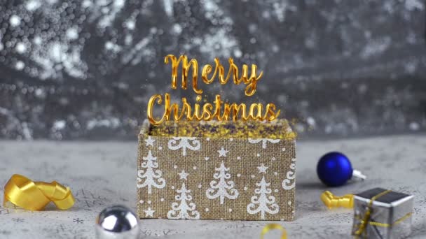 Confezione Regalo Magica Con Particelle Brillanti Buon Natale Testo Dorato — Video Stock