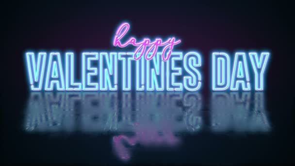 Valentines Day Světla Neon Text Zářící Černém Pozadí — Stock video