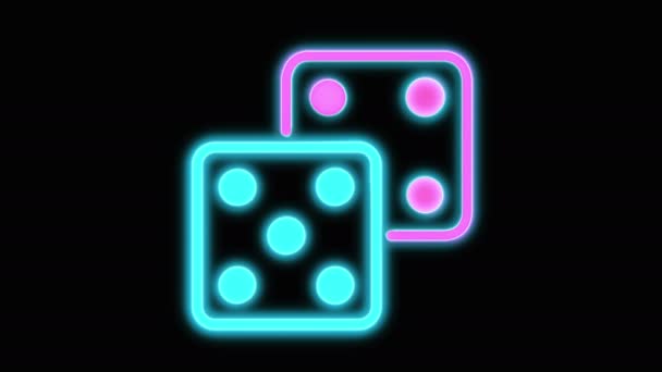 Two Poker Casino Dices Blue Pink Neon Gambling Icons Looped — Stock Video