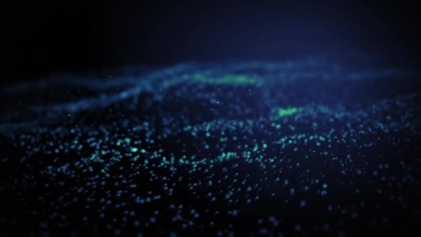 Mavi Parçacıklar Siyah Arkaplanda Dalga Arkaplanı — Stok video