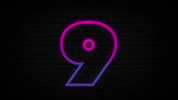Countdown Timer Van Tot Neon Nummers Zwarte Bakstenen Achtergrond — Stockvideo