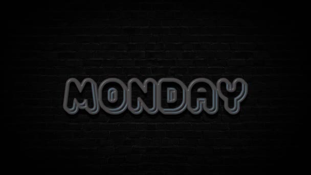 Haftanın Günü Renkli Neon Tabela Tuğla Siyah Duvarda Günlük Yazı — Stok video