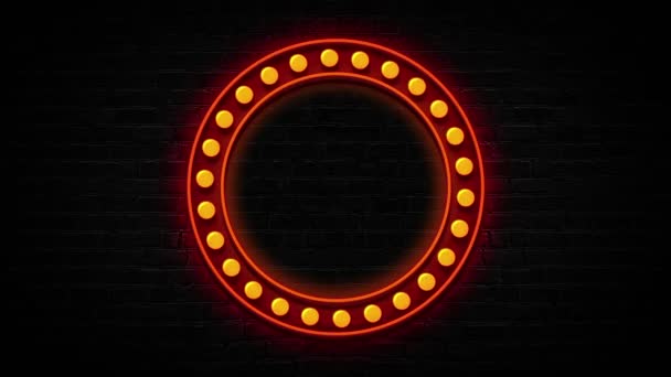Circle Frame Orange Lamps Black Bricks Background Copy Space Loop — Stock Video
