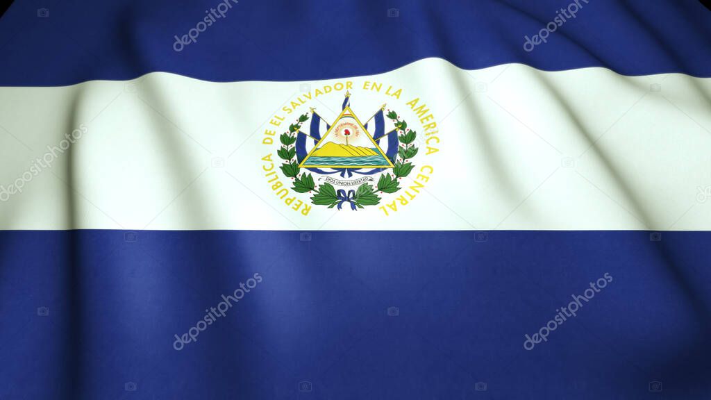 Waving realistic El Salvador flag on background, 3d illustration