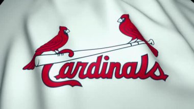St. Louis Cardinals amblemi ile beyaz bayrak sallıyor, 4k, döngü animasyonu.
