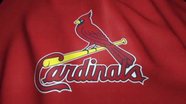 St. Louis Cardinals amblemi ile kırmızı bayrak sallıyor, 4k, döngü animasyonu