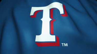 Mavi bayrak sallayan Texas Rangers amblemi, 4k, döngü animasyonu.