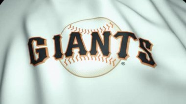 Beyaz bayrak sallayarak San Francisco Giants turuncu amblemi, 4k, döngü animasyonu.