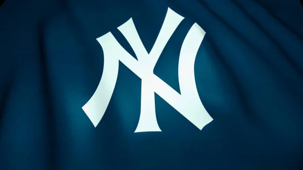 Kék Zászlót Lobogtatva New York Yankees Emblémával Illusztráció — Stock Fotó