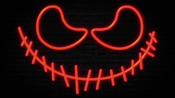 Halloween Intermitente Letrero Neón Animación Bucle Calabaza Sonrisa Miedo — Vídeos de Stock