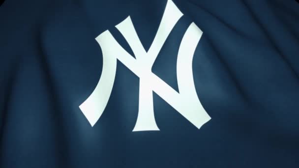 New York Yankees Amblemi Ile Mavi Bayrak Sallayarak Döngü Animasyonu — Stok video