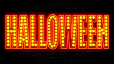 Cadılar Bayramı retro lambaları metin, illüstrasyon, siyah üzerine neon işareti 