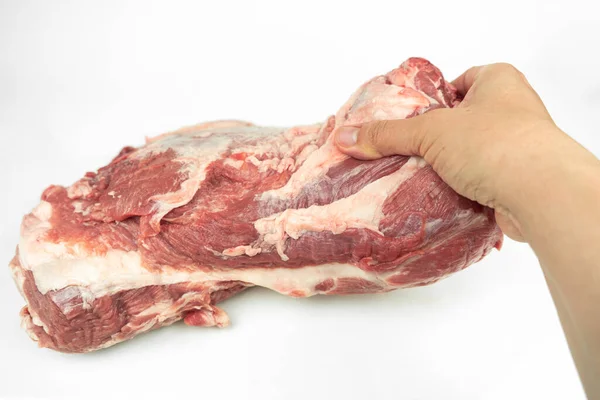 Großes Stück Fettes Schweinefilet Rohes Fleisch Isoliert Auf Weiß — Stockfoto