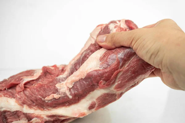 Großes Stück Fettes Schweinefilet Rohes Fleisch Isoliert Auf Weiß — Stockfoto