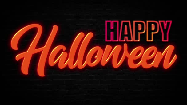 Happy Halloween Neon Text Blikající Pohybová Grafika Smyčka Animace — Stock video