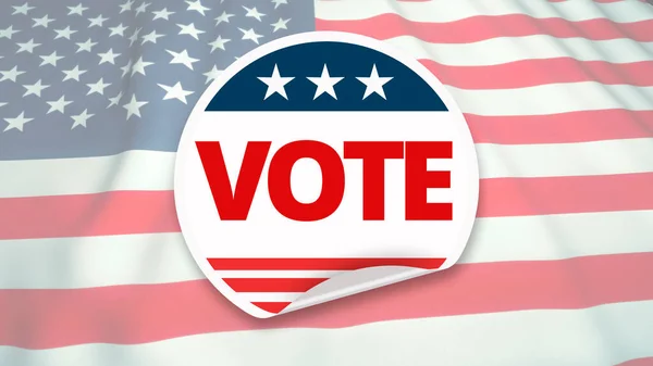 带有选举号召的贴纸 2020年选举投票概念 背景上挥动美国国旗 3D插图 — 图库照片