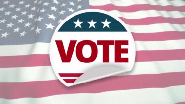 Seçim çağrısı etiketi, 2020 seçim oyu konsepti, arka planda Amerikan bayrağı sallama, döngü animasyonu