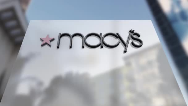 Brillante Emblema Macy Pared Exterior Ciudad Representación Animación — Vídeo de stock