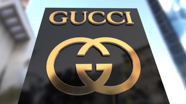 Animación Del Emblema Dorado Gucci Pared Exterior Negra Representación — Vídeo de stock