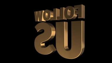 Golden bizi takip et 3D metin rotasyonu. Yeni abonelik kavramı. Siyah arka plan. Döngü canlandırması